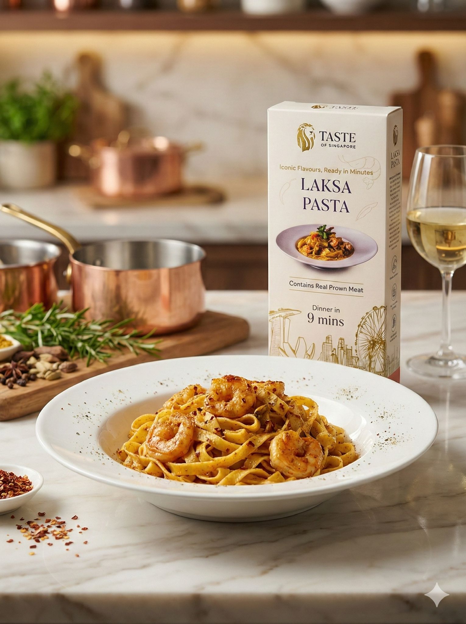 Singapore's Laksa Pasta with Real Prawns