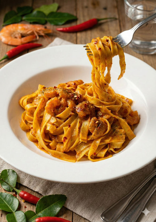 Singapore's Laksa Pasta with Real Prawns