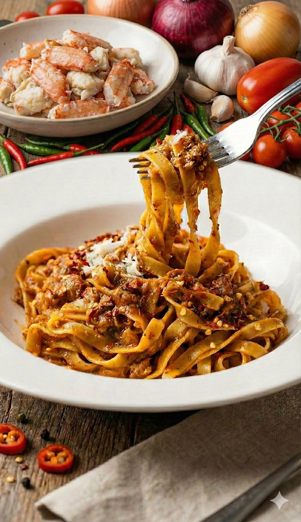 Singapore's Chilli Crab Pasta with Real Crab Meat